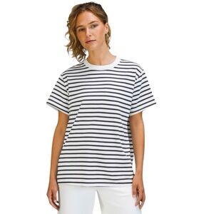 New Lululemon All Yours Cotton T-Shirt Yachtie Stripe White Graphite Gray Size 4